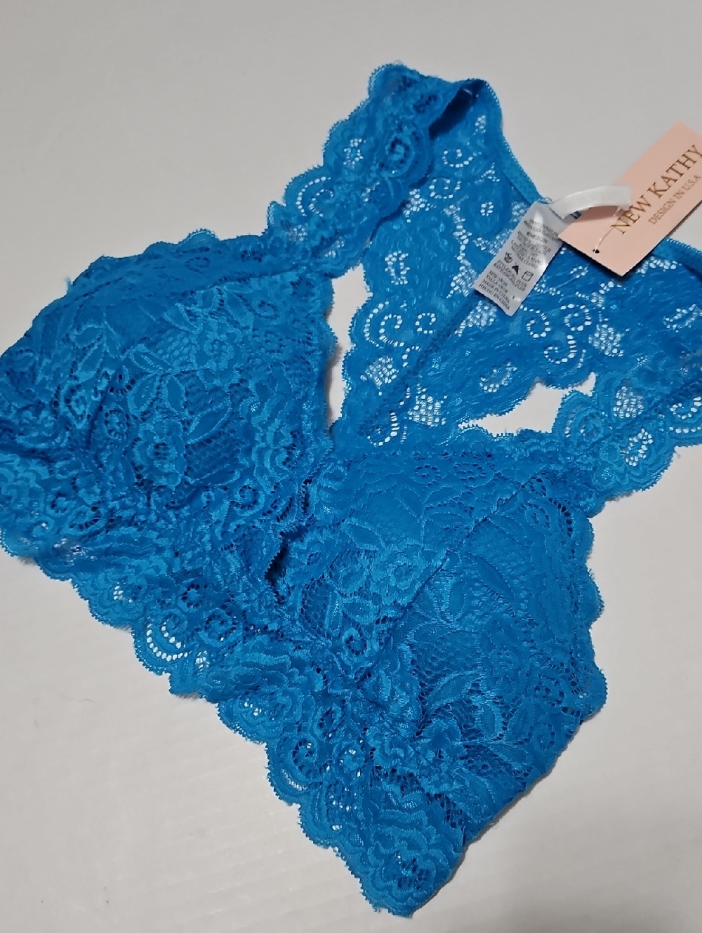 New Kathy Design Bright Blue Lace Bralette With Removable Pads Size 1X/2X